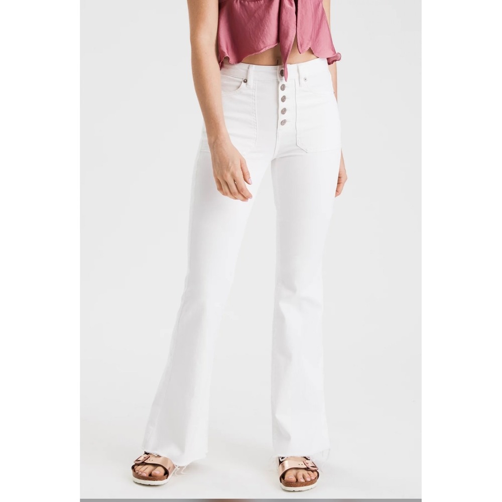 American Eagle‎ Jeans Size 12 High Rise Crop Flare Button Fly Flare Raw Hem 🩷